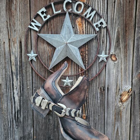Distressed Ankle Bootie FreeBird Steven Blade Size 8 Black Brown Leather Buckle - Picture 1 of 16